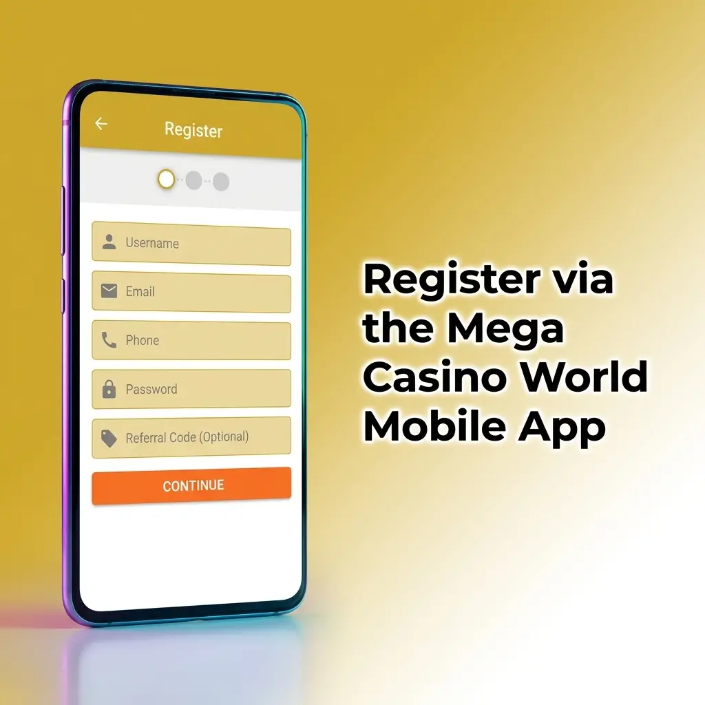 Mega Casino World mobile app registration steps on Android and iOS with sign-up options and BDT setup