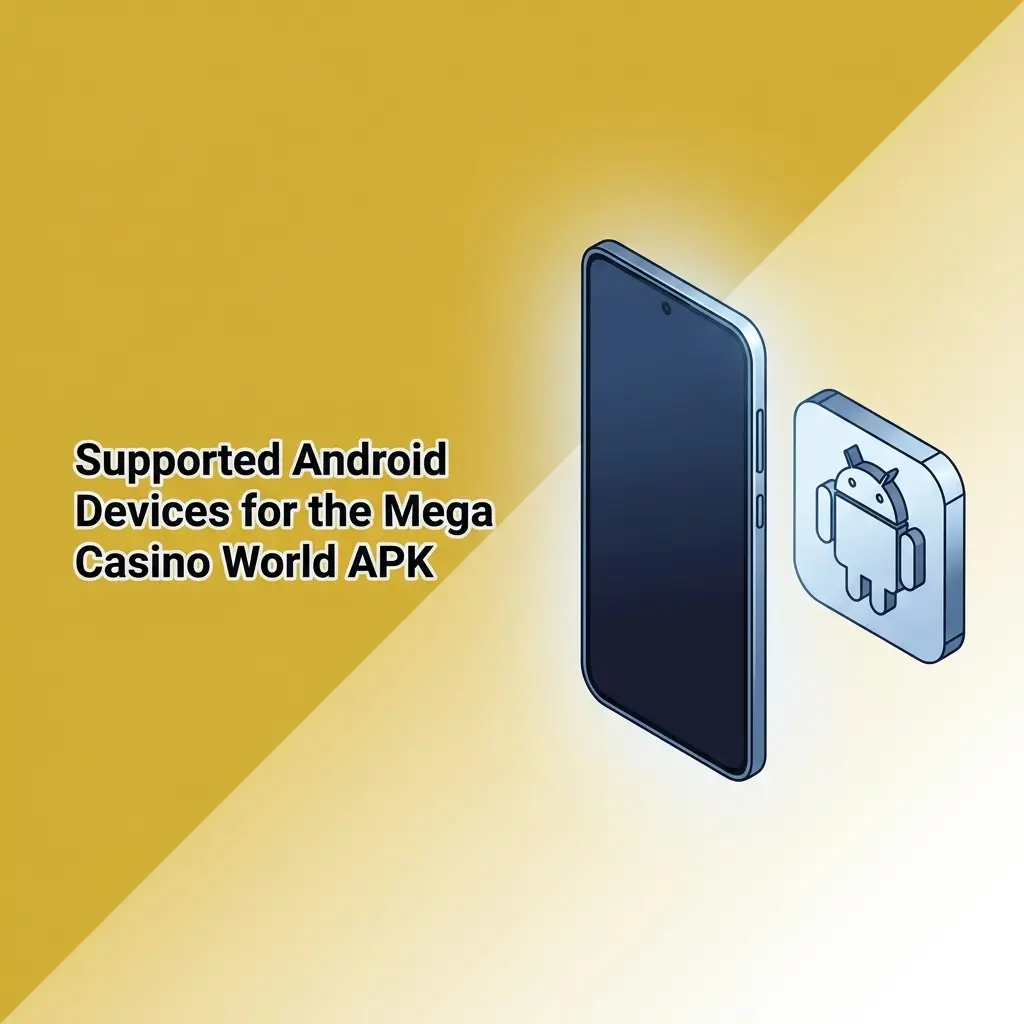 Supported Android devices for Mega Casino World APK including Samsung, Sony, Xiaomi, and more running Android 5.0 or higher